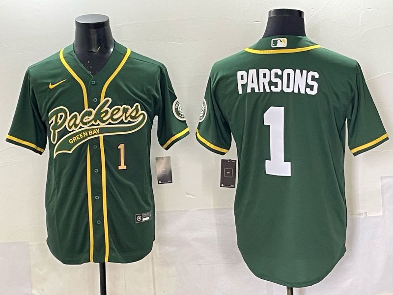 Men 2025 Nike Green Bay Packers #1 Parsons Green Joint Name  Limited NFL Jersey style 044